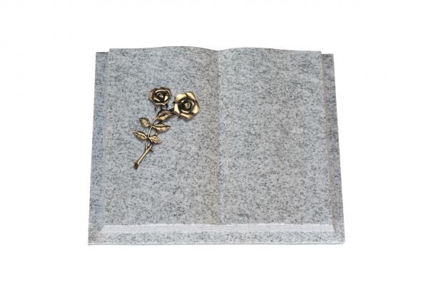 Grabbuch, Viscount White Granit, 50cm x 40cm x 10cm, incl. Bronzerose mit 2 Blüten