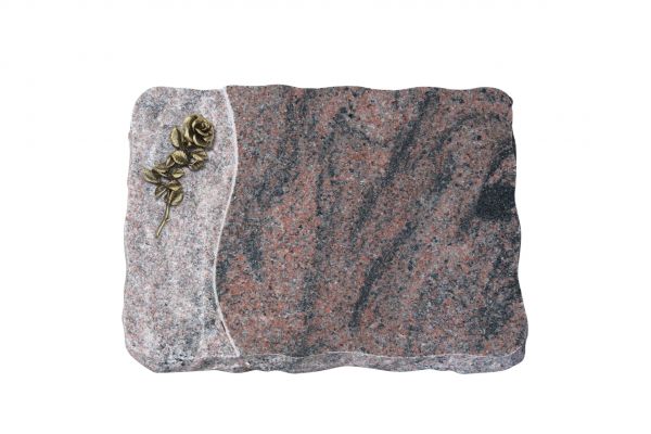 Liegeplatte, Indora Granit 40cm x 30cm x 4cm, kleiner Rose mit Blüte