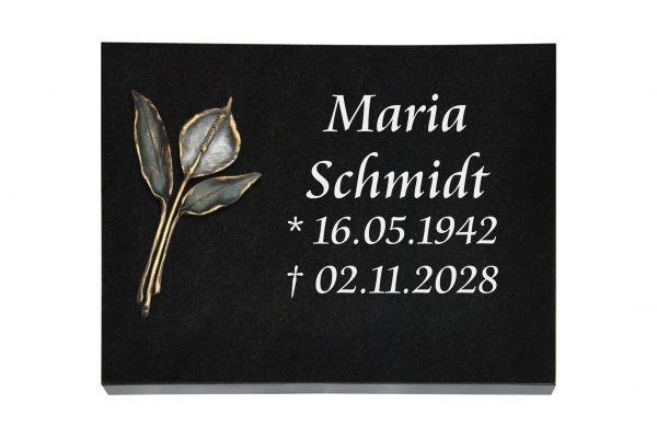 Liegeplatte, Black Granit rechteckig 40cm x 30cm x 3cm, inkl. farbiger Calla