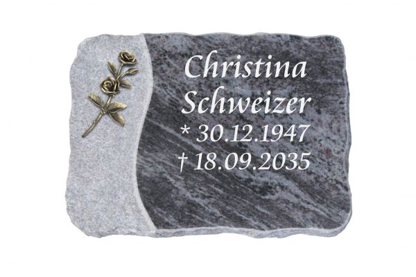 Liegeplatte, Orion Granit 40cm x 30cm x 4cm, inkl. kleiner Bronze Doppelrose