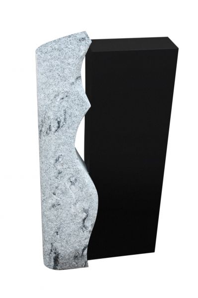 Einzelgrabstein, Indien Black und Viscount White Granit 110cm x 55cm x 14cm