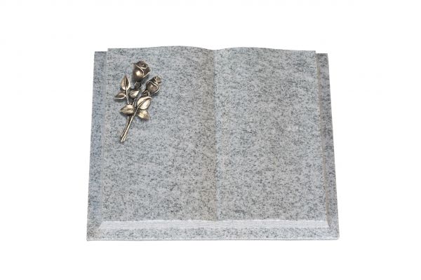 Grabbuch, Viscount White Granit, 40cm x 30cm x 8cm, inkl. kleiner Bronzerose mit 2 Blüten