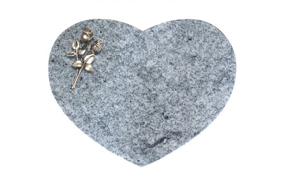 Liegestein Herzform, Viscount Granit, 40cm x 30cm x 8cm, inkl. kleiner Bronzerose