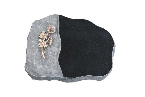 Liegestein Haydn, Black Granit, 40cm x 30cm x 8cm, inkl. Knickrose aus Bronze