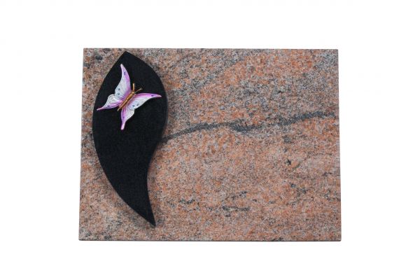 Liegestein, Indien Black und Multicolor Granit 40cm x 30cm x 3cm, Schmetterling aus Alu