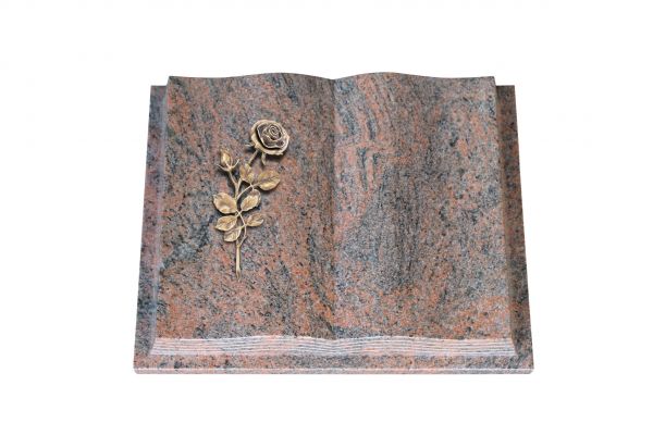 Grabbuch, Multicolor Granit, 45cm x 35cm x 8cm, inkl. Bronzerose mit Blüte