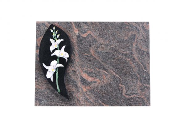 Liegestein, Indien Black und Himalaya Granit, 40cm x 30cm x 3cm, inkl. Lilie