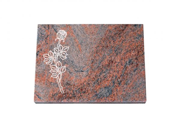 Liegeplatte, Multicolor Granit rechteckig 40cm x 30cm x 3cm, inkl. vertiefter Rose