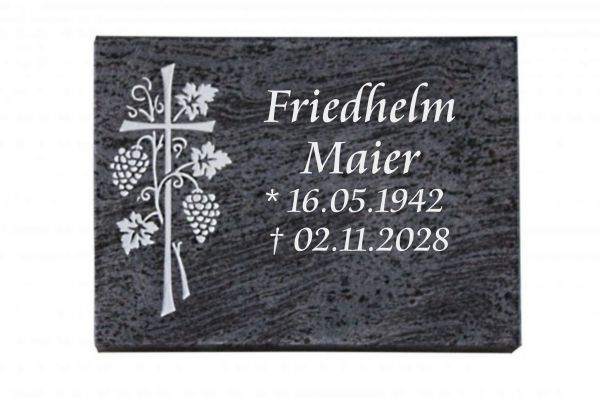 Liegeplatte, Orion Granit rechteckig 40cm x 30cm x 3cm, inkl. Traube mit Kreuz