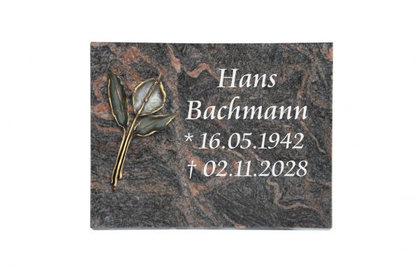Liegeplatte, Himalaya Granit rechteckig 40cm x 30cm x 3cm, inkl. Calla aus Bronze
