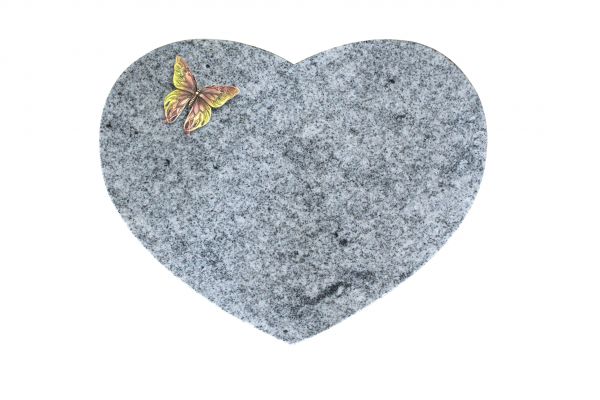 Liegestein Herzform, Viscount Granit, 40cm x 30cm x 8cm, inkl. Bronze Schmetterling