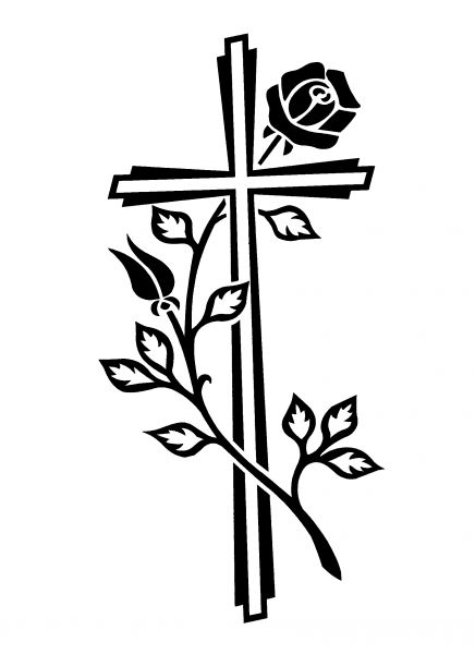 vertieft gestrahltes Ornament, Kreuz mit Rose