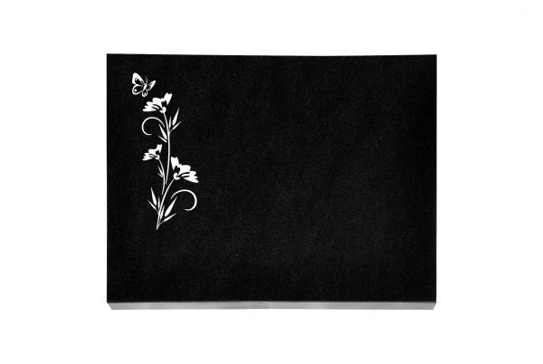 Liegeplatte, Black Granit rechteckig 40cm x 30cm x 3cm, inkl. Schmetterling auf Blume