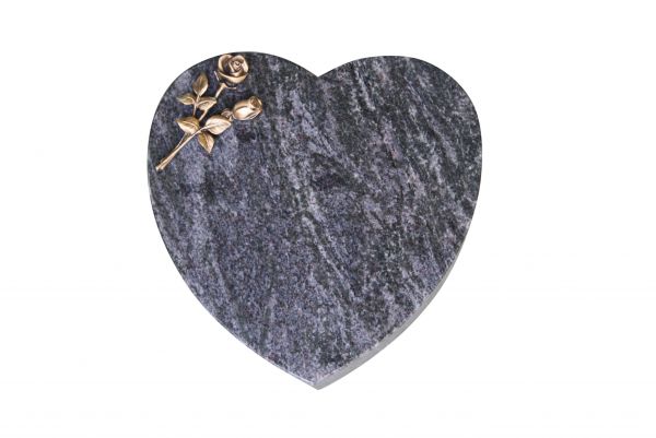 Liegestein Herzform, Orion Granit, 30cm x 30cm x 8cm, inkl. kleiner Bronzerose