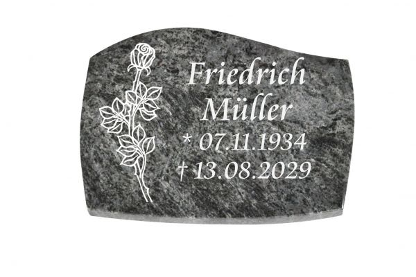 Liegeplatte, Orion Granit mit Fasen 40cm x 30cm x 3cm, inkl. Rose vertieft gestrahlt