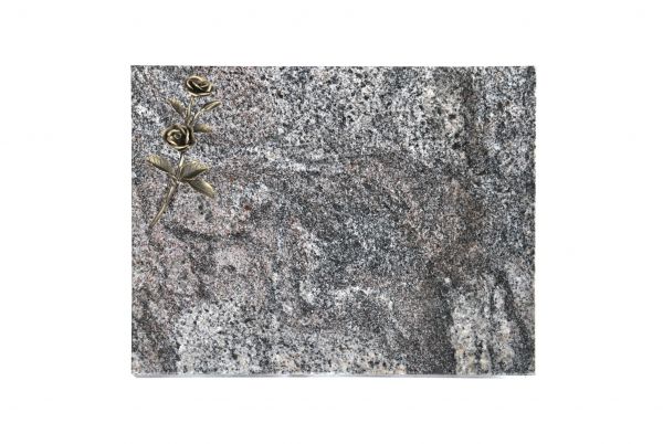 Liegeplatte, Paradiso Granit rechteckig 40cm x 30cm x 3cm, inkl. Doppelrose aus Bronze