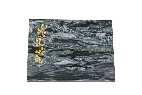 Liegeplatte, Wave Green Granit 40cm x 30cm x 3cm, inkl. schlanker Rose in Gold