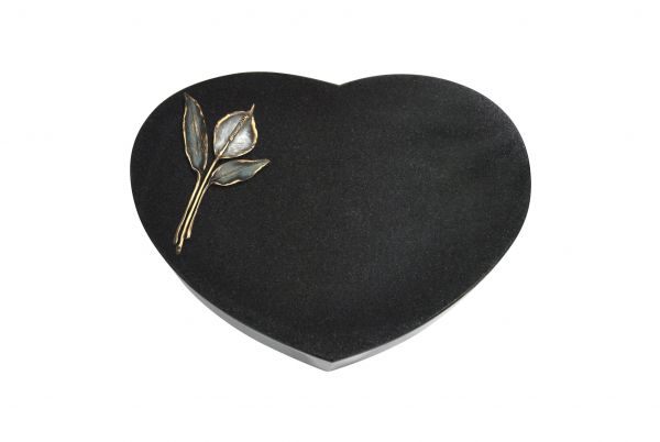 Liegestein Herz, Black Granit, 50cm x 40cm x 10cm, inkl. Calla aus Bronze