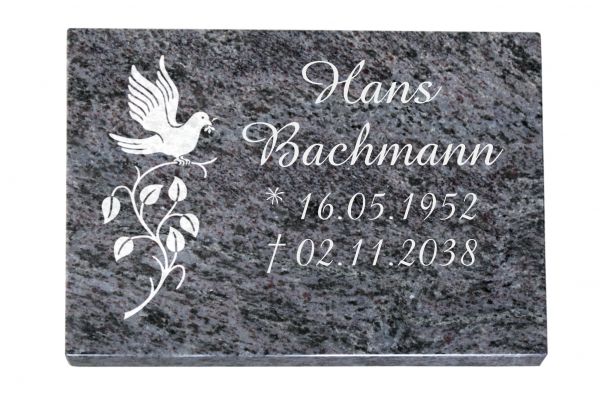 Liegeplatte, Orion Granit rechteckig 40cm x 30cm x 3cm, inkl. Vogel auf Ast