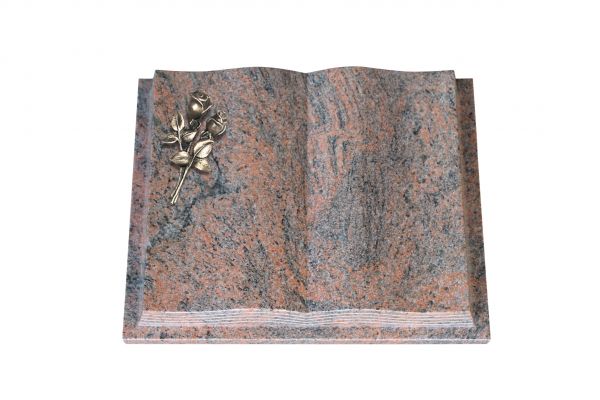 Grabbuch, Multicolor Granit, 40cm x 30cm x 8cm, inkl. kleiner Bronzerose
