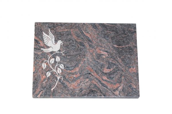 Liegeplatte, Himalaya Granit 40cm x 30cm x 3cm, inkl. Vogel auf Ast