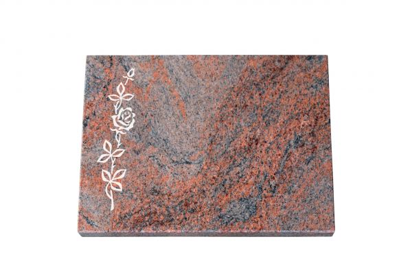 Liegeplatte, Multicolor Granit rechteckig 40cm x 30cm x 3cm, inkl. schmaler Rose