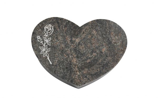 Liegestein Herz, Himalaya Granit, 50cm x 40cm x 10cm, inkl. Rose mit Blättern