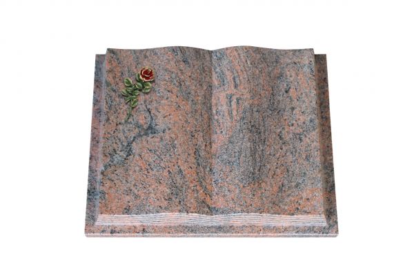 Grabbuch, Multicolor Granit, 45cm x 35cm x 8cm, inkl. kleiner roten Rose