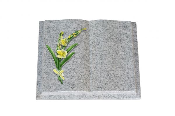 Grabbuch, Viscount White Granit, 40cm x 30cm x 8cm, inkl. Orchidee aus Alu