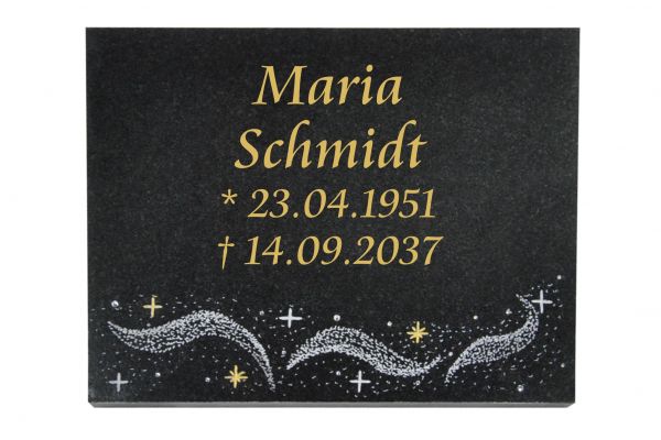 Liegeplatte, Indien Black Granit rechteckig 40cm x 30cm x 3cm, inkl. Sternenhimmel unten