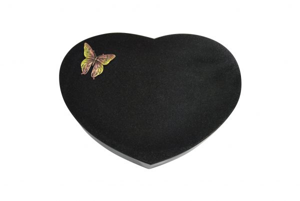 Liegestein Herzform, Black Granit, 40cm x 30cm x 8cm, inkl. farbigen Schmetterling