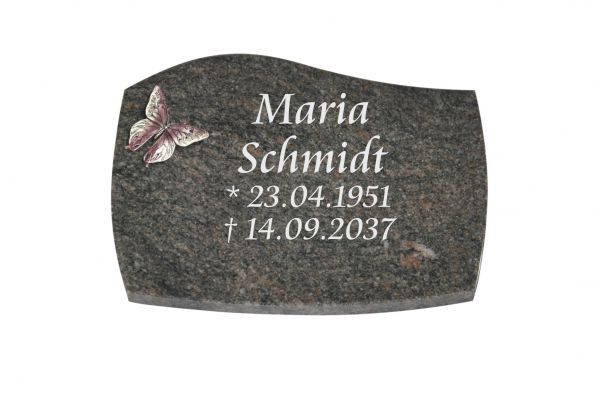 Liegeplatte, Himalaya Granit mit Fasen 40cm x 30cm x 3cm, inkl. Schmetterling