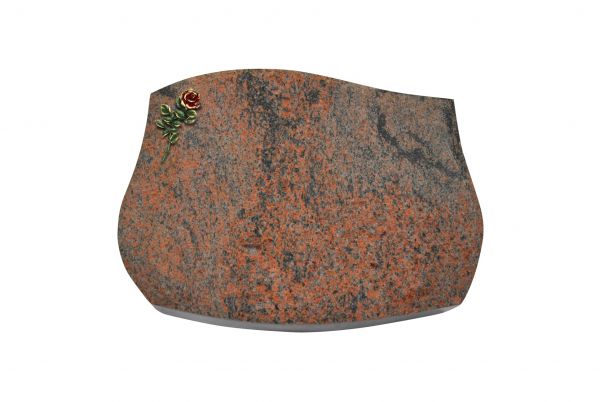 Liegestein Verdi, Multicolor Granit, 50cm x 40cm x 10cm, inkl. kleiner roter Rose