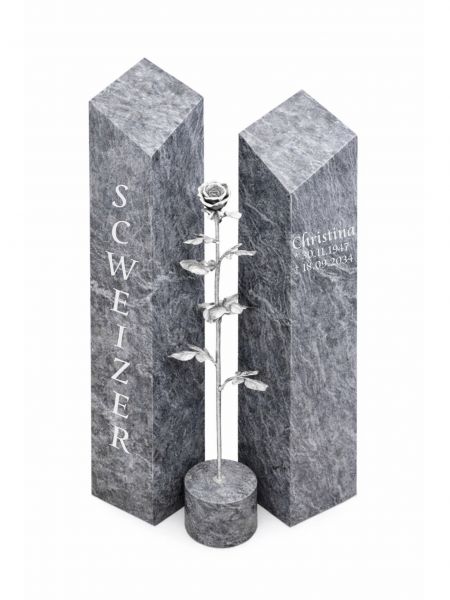 Einzelgrabstein, Orion Granit 110cm x 55cm x 19cm, inkl. Edelstahlrose