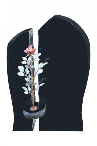 Urnengrabstein, Indien Black Granit 85cm x 55cm x 14cm, inkl. farbiger Bronzerose