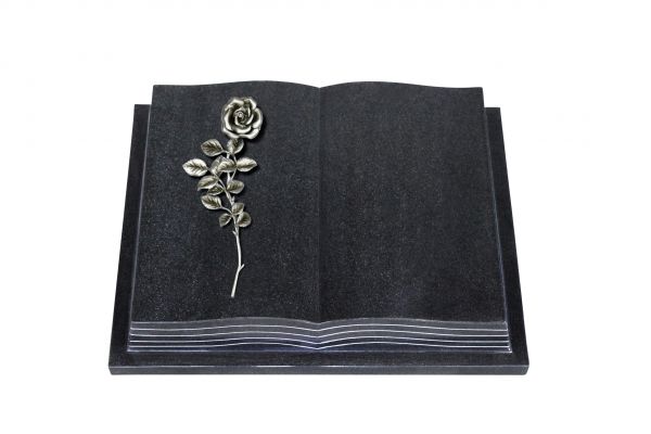 Grabbuch, Indien Black Granit, 40cm x 30cm x 8cm, inkl. Alurose mit Blättern