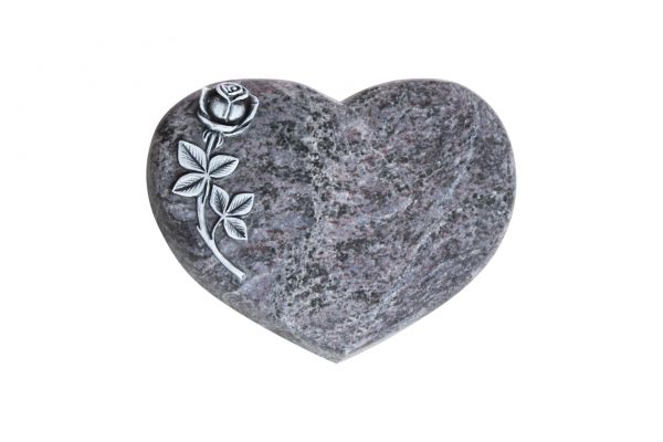 Liegestein Herzform, Orion Granit, 40cm x 30cm x 8cm, inkl. Rose erhaben gehauen