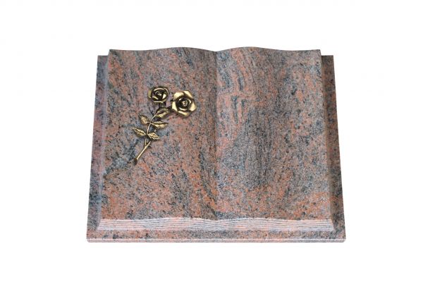 Grabbuch, Multicolor Granit, 50cm x 40cm x 10cm, inkl. Bronzerose mit 2 Blüten