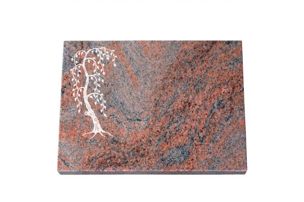 Liegeplatte, Multicolor Granit rechteckig 40cm x 30cm x 3cm, inkl. Trauerweide