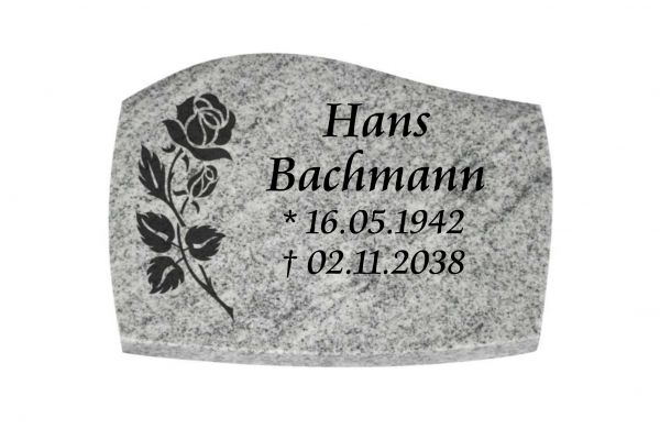 Liegeplatte, Viscount White Granit mit Fasen 40cm x 30cm x 3cm, inkl. Rosenornament