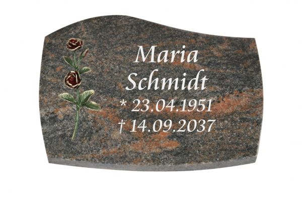 Liegeplatte, Himalaya Granit mit Fasen 30cm x 20cm x 4cm, inkl. rot / grüner Doppelrose