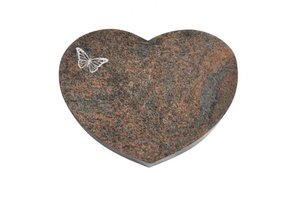 Liegestein Herz, Multicolor Granit, 50cm x 40cm x 10cm, inkl. Schmetterling