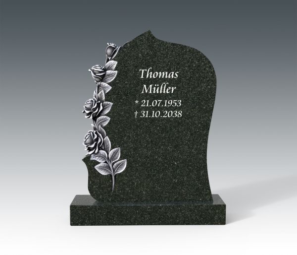 Urnengrabstein mit handgearbeiteten Rosen, Impala Granit 80cm x 50cm x 16cm