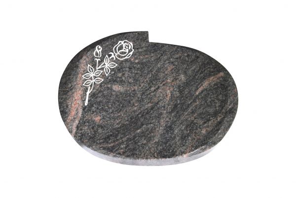 Liegestein Mozart, Himalaya Granit, 50cm x 40cm x 10cm, inkl. Rose vertieft gestrahlt