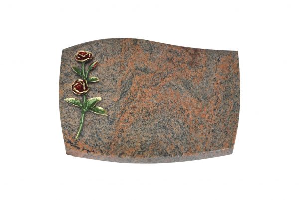 Liegeplatte, Multicolor Granit mit Fasen 30cm x 20cm x 4cm, inkl. farbiger Doppelrose