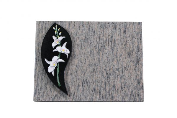 Liegestein, Indien Black und Raw Silk Granit 40cm x 30cm x 3cm, inkl. Lilie