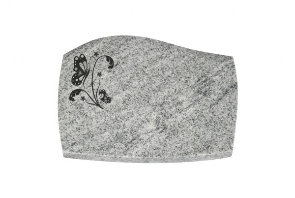 Liegeplatte, Viscount White Granit mit Fasen 40cm x 30cm x 3cm, inkl. Schmetterling auf Blatt