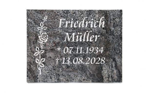Liegeplatte, Paradiso Granit rechteckig 40cm x 30cm x 3cm, inkl. schmaler Rose