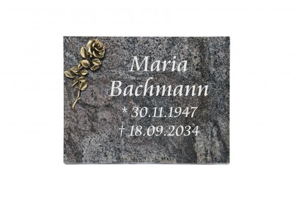 Liegeplatte, Paradiso Granit rechteckig 40cm x 30cm x 3cm, inkl. Bronzerose