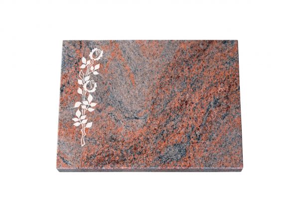 Liegeplatte, Multicolor Granit rechteckig 40cm x 30cm x 3cm, inkl. Rose vertieft gestrahlt